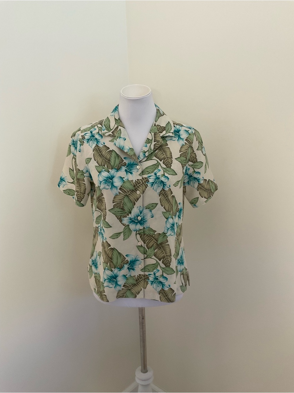 Tommy Bahama Silk Tropical Floral Button-Down Shirt - Teal and Olive